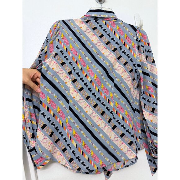 Marc Jacobs Tie Neck Bishop Sleeve Blouse Silk Top Emoji Blue Pastel Stripe 6 - Picture 10 of 16